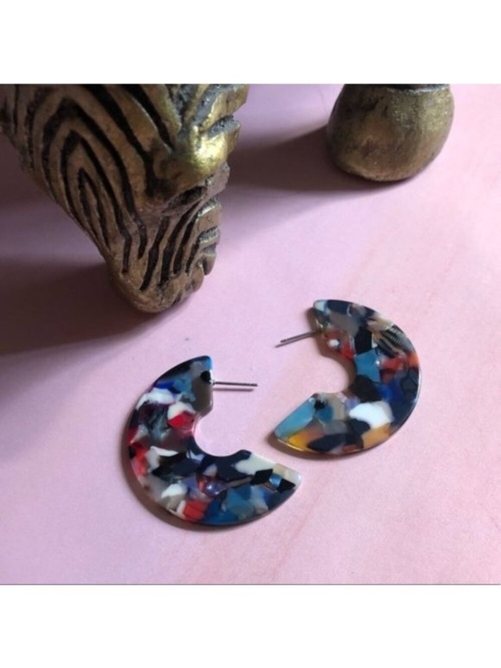 Costume Baldor Hoops Acrylic Lucite Graffiti Multicolored Chunky